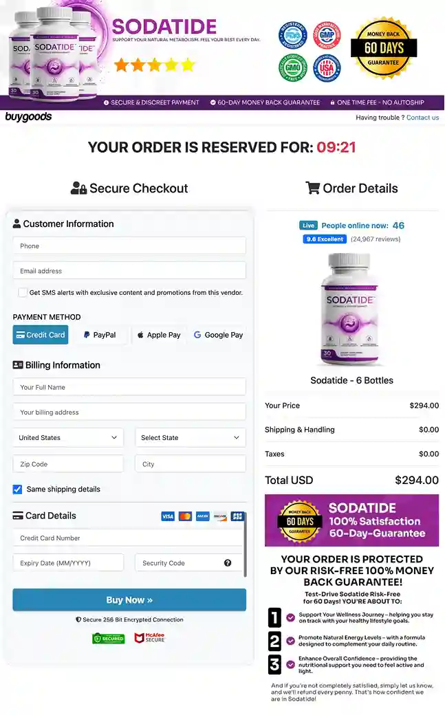 Sodatide 6 bottle best value supply with 60-day guarantee and 6 free digital bonuses